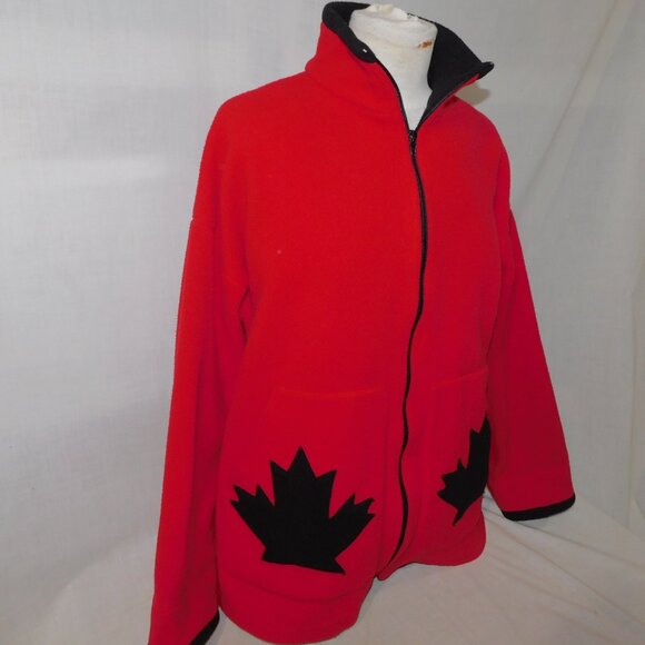 VTG Suttles & Seawinds Womes M - L Red Black Maple Leaf Fleece Jacket Canada - Picture 3 of 10